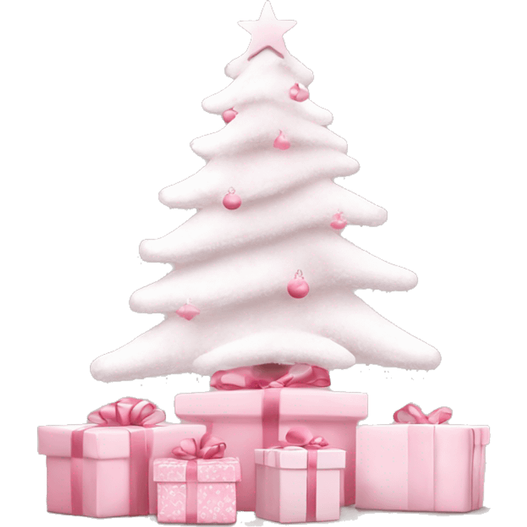 Light pink Christmas gifts under a white Christmas tree  emoji