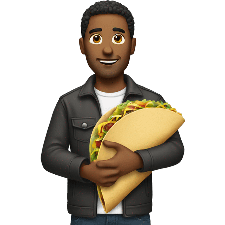 A man holding a taco emoji