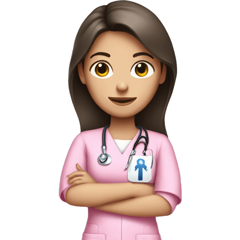 Brunette girl in pink scrubs holding an arm X-ray  emoji