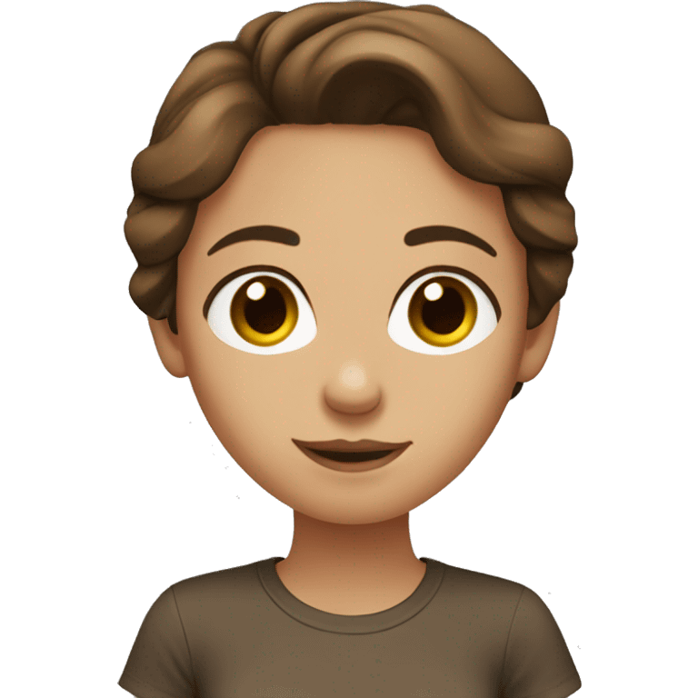 Girl, brown hair, dark beautiful eyes, brown t-shirt emoji