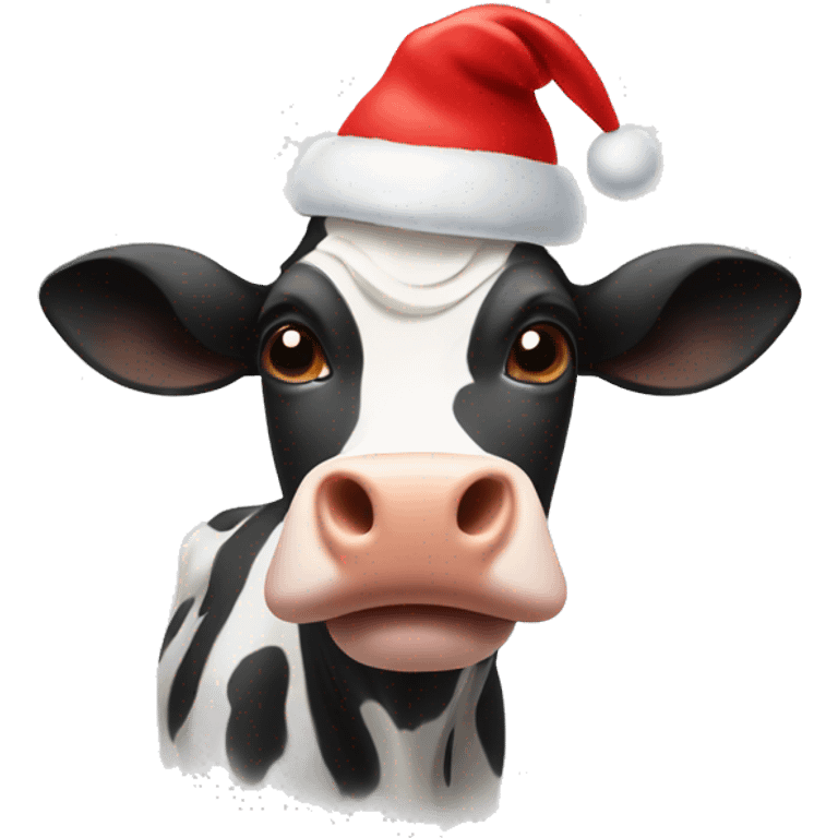 A cow with a Christmas hat emoji