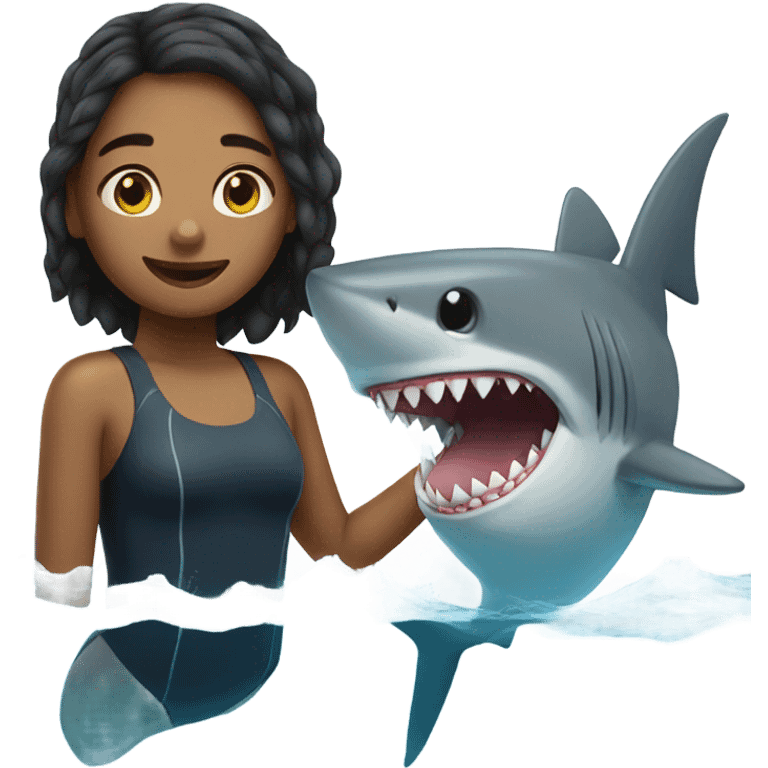 Girl swimming with shark emoji