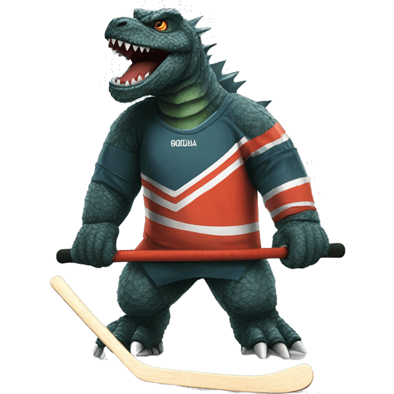 Godzilla dressed as a hockey player emoji