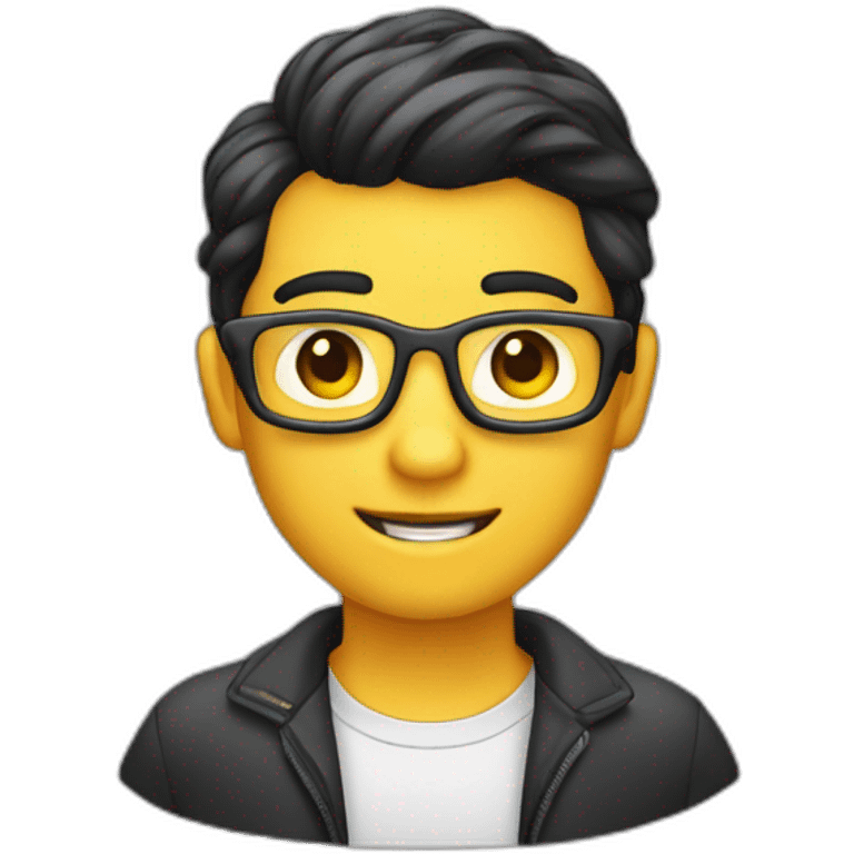 emoji seorang programmer, berkacamata, rambut hitam, kumis tipis emoji