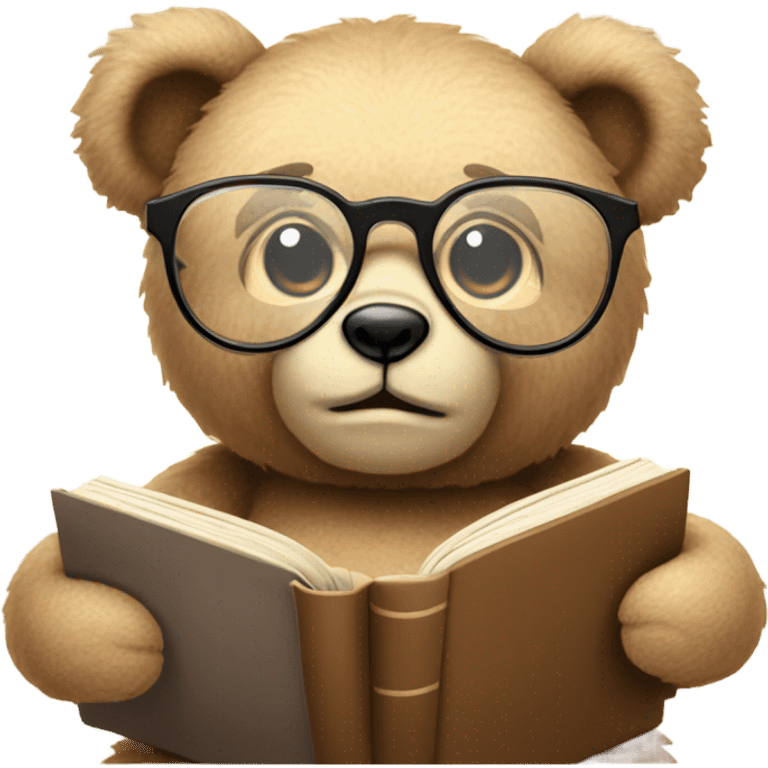 Teddy bear wearing glasses reading  emoji