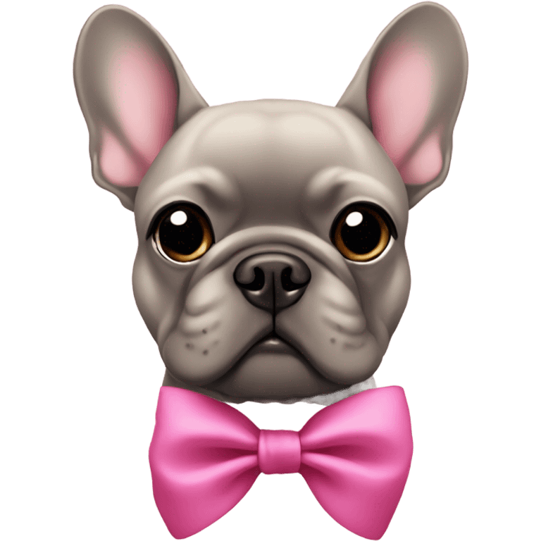 Grey brown French bulldog with pink bow emoji