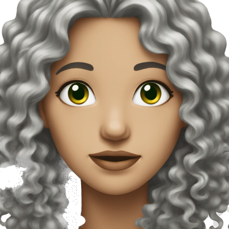 woman green eyes very long grey curly hair  emoji