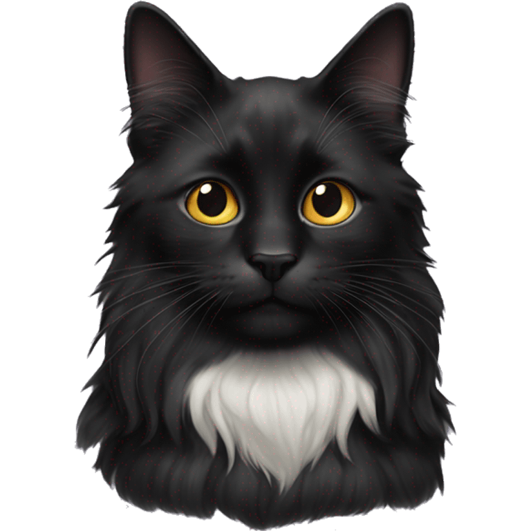 black cat domestic long-haired with half white mouth emoji