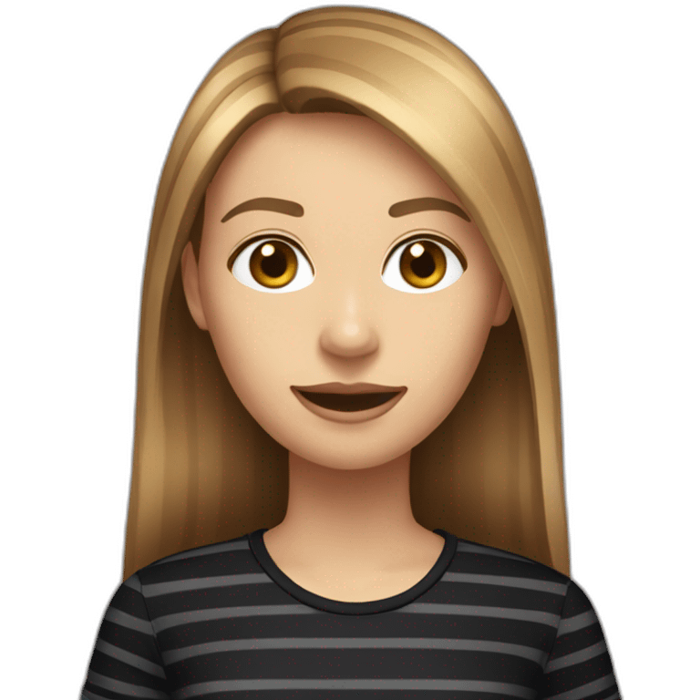 long light brown hair woman wearing black stripy t-shirt emoji