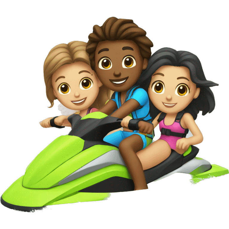 two girls and two boys on jet ski emoji