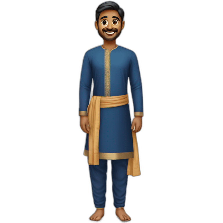 South Indian guy wearing traditional dress with smile and light beard full body emoji