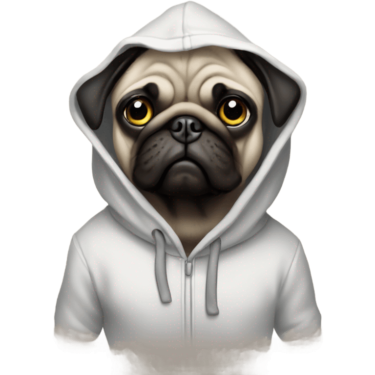 A pug dressed in a hoodie emoji