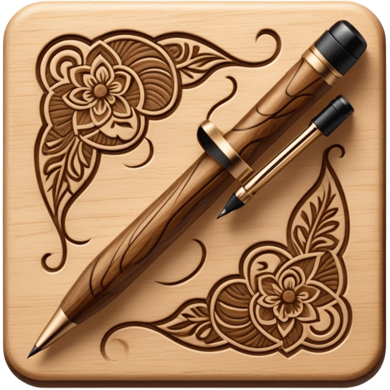 Pyrography icon, wooden surface with detailed burn marks, intricate patterns etched into wood using a hot stylus, no flames or smoke, minimalistic style, clean lines, transparent background. emoji