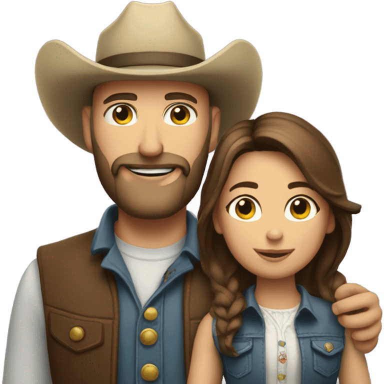 Bald bearded cowboy with brunette with and daughter emoji