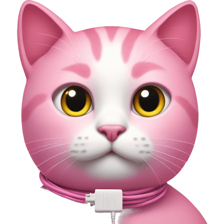 a pink cat whit a electric cable around neck emoji