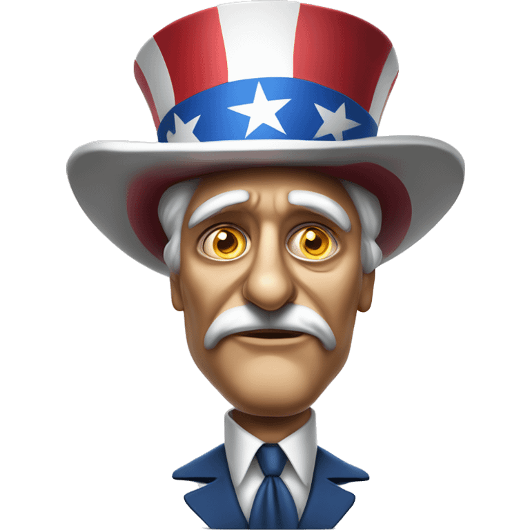 Uncle Sam with pitiful eyes holds a sign at full height waist photorealistic serious emoji