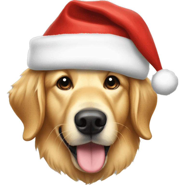 Golden retriever wearing a Santa hat emoji