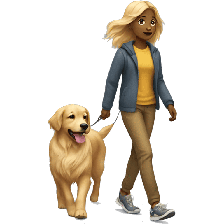 girl walking golden retriever dog emoji