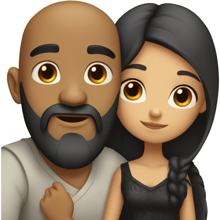 Bald man with black beard and girl with long black hair hugs emoji