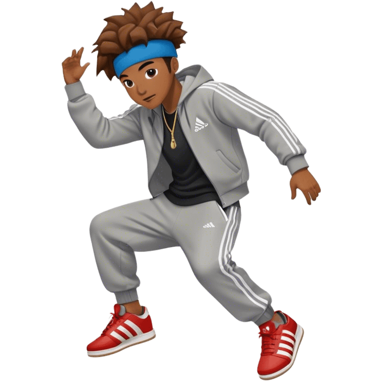 breakdancer spinning on his head wearing adidas shoes and sport suit emoji