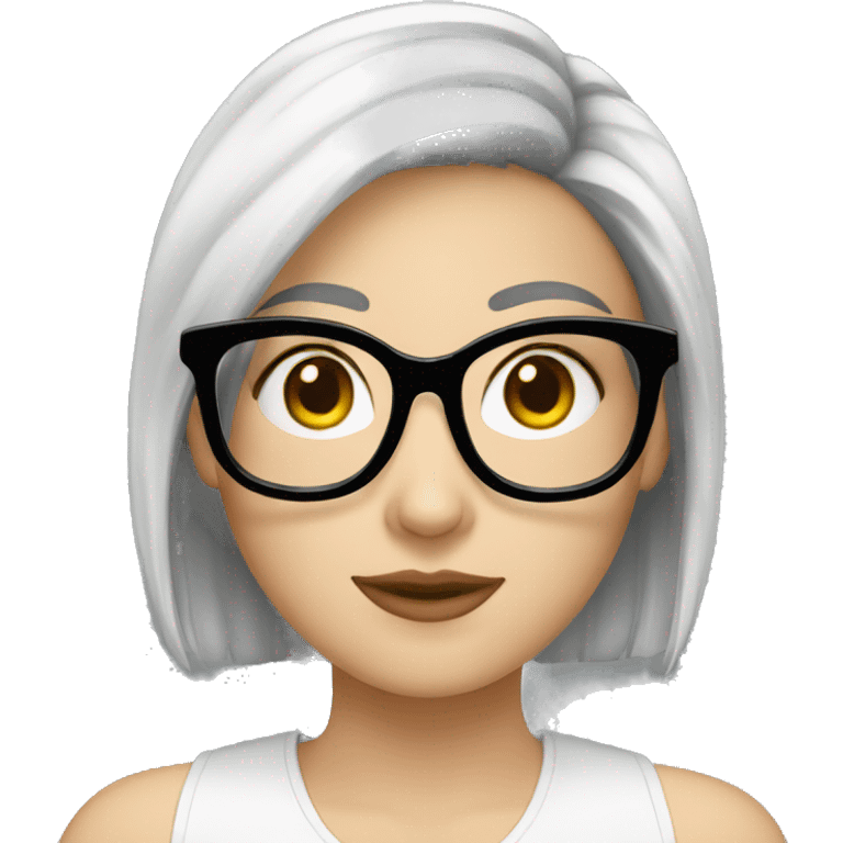 A white girl with small black hair wearing white glasses  emoji