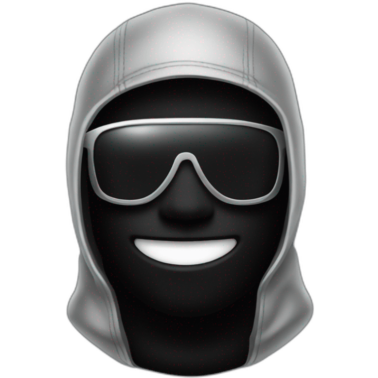 a man with a black balaclava in wooll, black sunglasses and silver grillz on teeth emoji