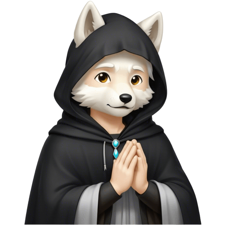 white wolf praying with black hooded cloak emoji