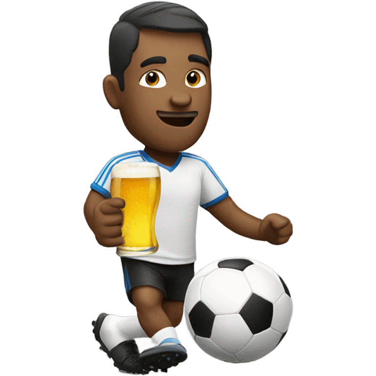 Man with beer playing soccer emoji