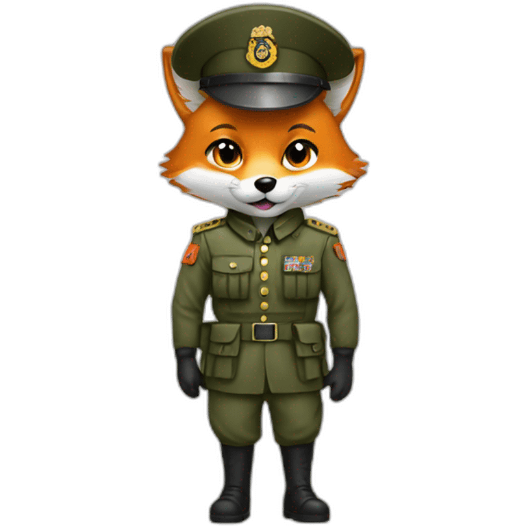 Fox wearing military outfit emoji