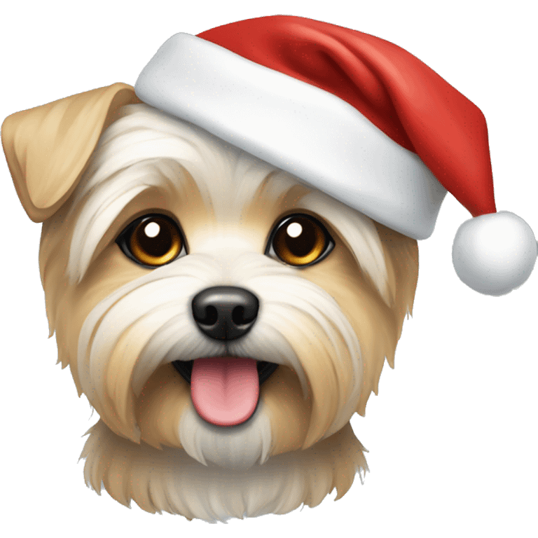 Morkie with a Santa hat emoji