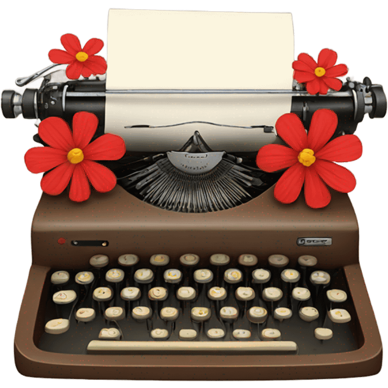 brown typewriter with red flowers emoji