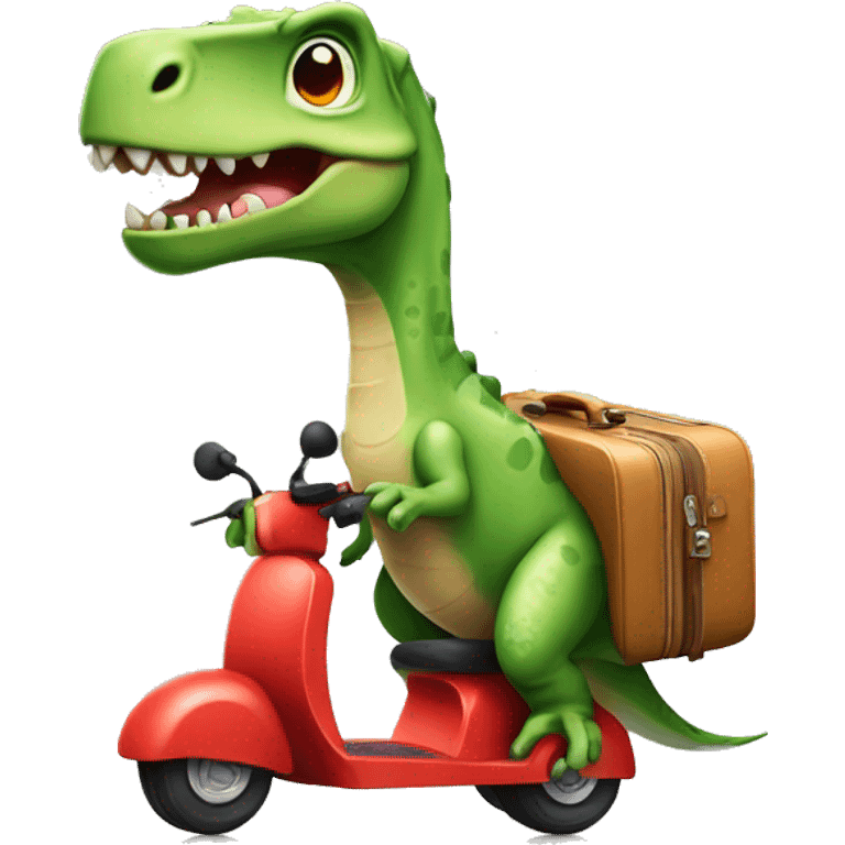 Dinosaure sur un scooter avec une valise  emoji