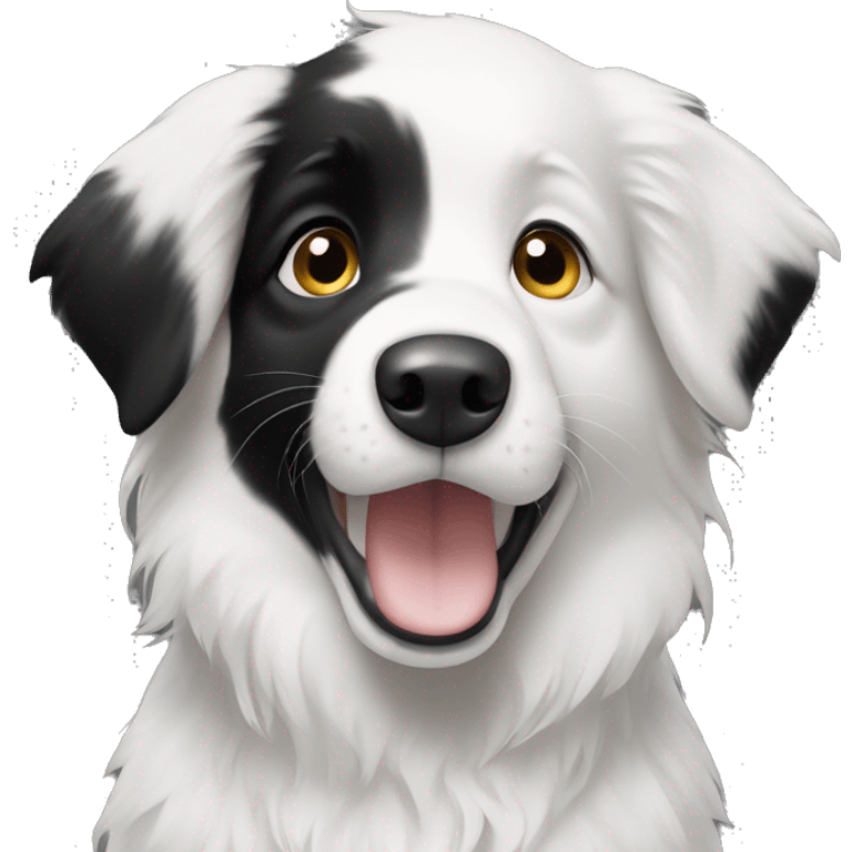 border collie puppy that is mostly white with black masking   emoji