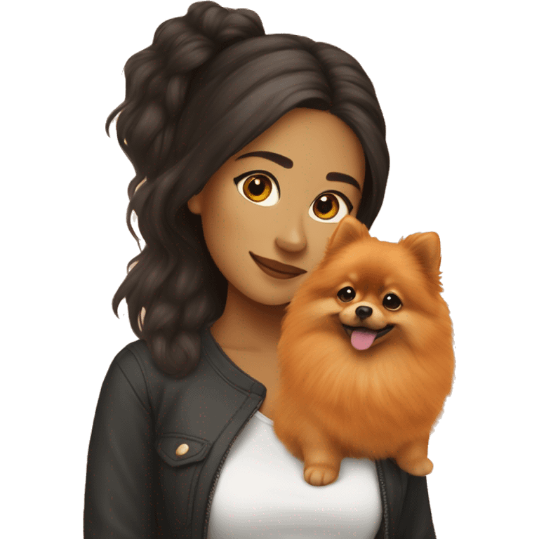 Young Latina girl with orange Pomeranian emoji