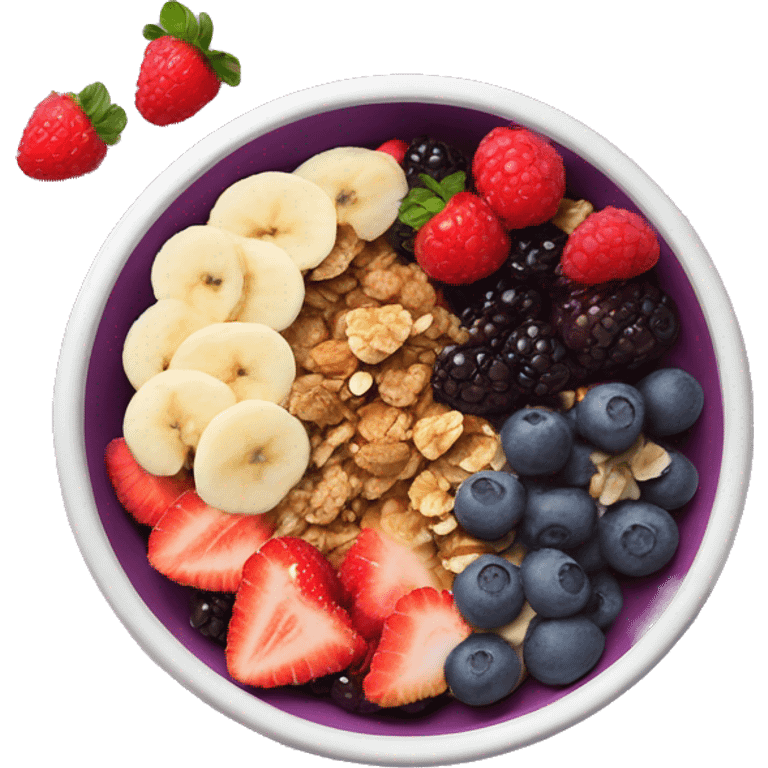 Create an açai bowl with granola and berries as toppings in an aesthetic bowl emoji