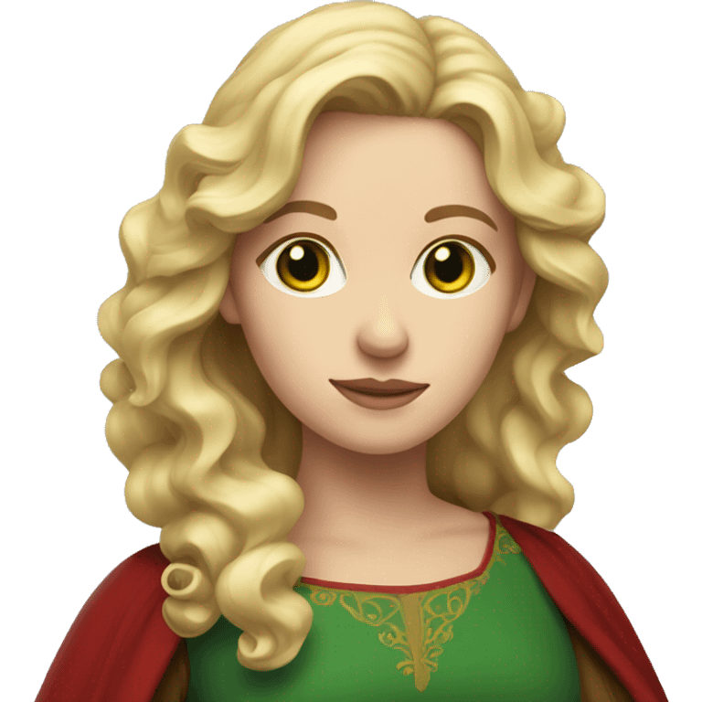 woman with wavy blonde hair, green eyes and red medieval dress  emoji