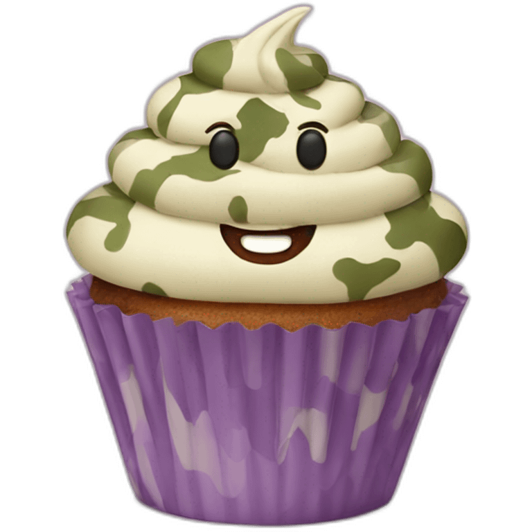 Happy cupcake with camouflage icing emoji