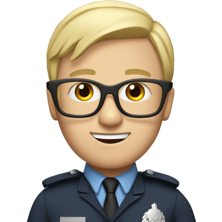 British policeman with blue eyes and helmet and blonde and glasses hair emoji