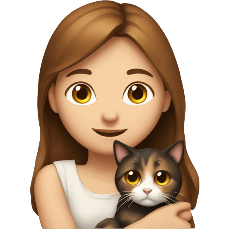  Brown hair girl hug calico cat emoji