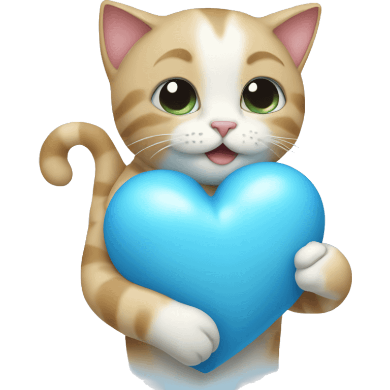 A cat hugging a sky blue heart in its arms emoji