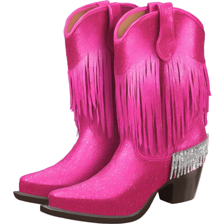 Realistic hot pink fashion cowgirl boots with sparly shiny glitter fringe on them. emoji