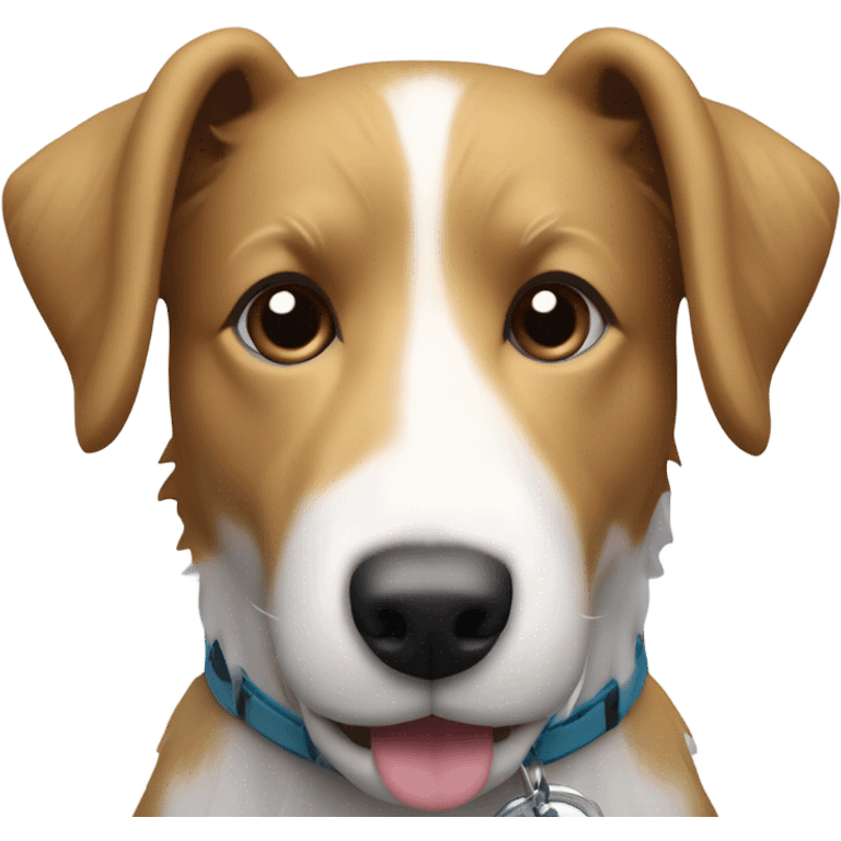 Small terrier collie cross with white stripe in middle of head with a dog toy emoji