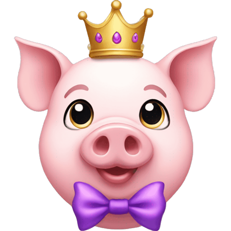 pig with crown and with light purple bow emoji