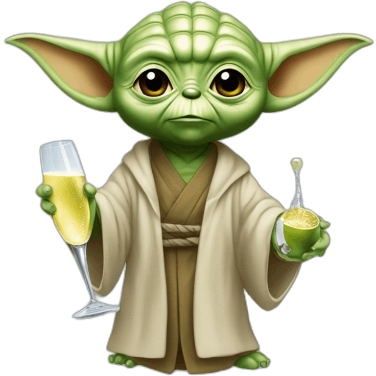 Yoda avec une coupe de champagne emoji