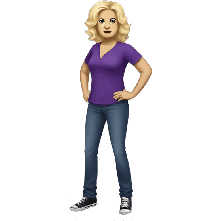 Dee Reynolds from It's Always Sunny in Philadelphia, full body, she has blond hair, a purple shirt, jeans, and shoes. emoji