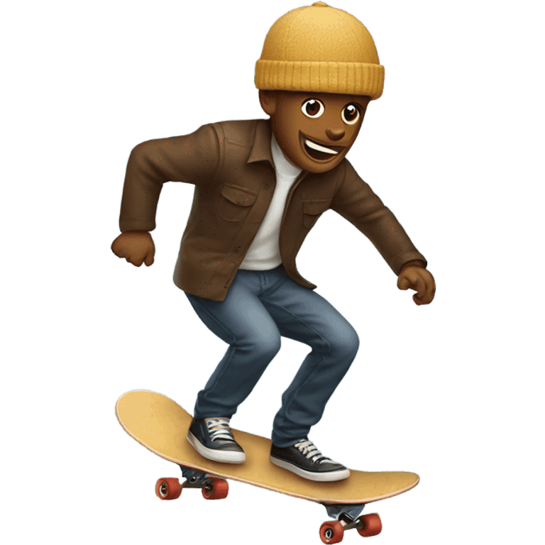 Man riding a skateboard with a pie hat emoji