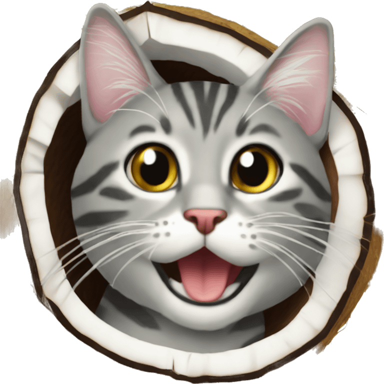 Grey tabby in a coconut emoji