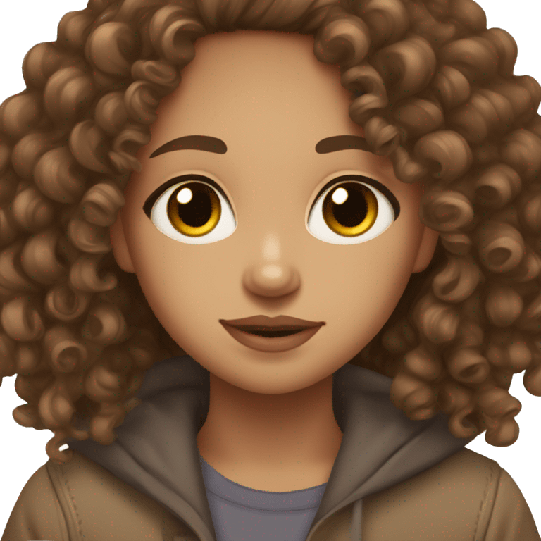 Lightskin, brown hair, curly hair, brown eyes, girl, cute emoji