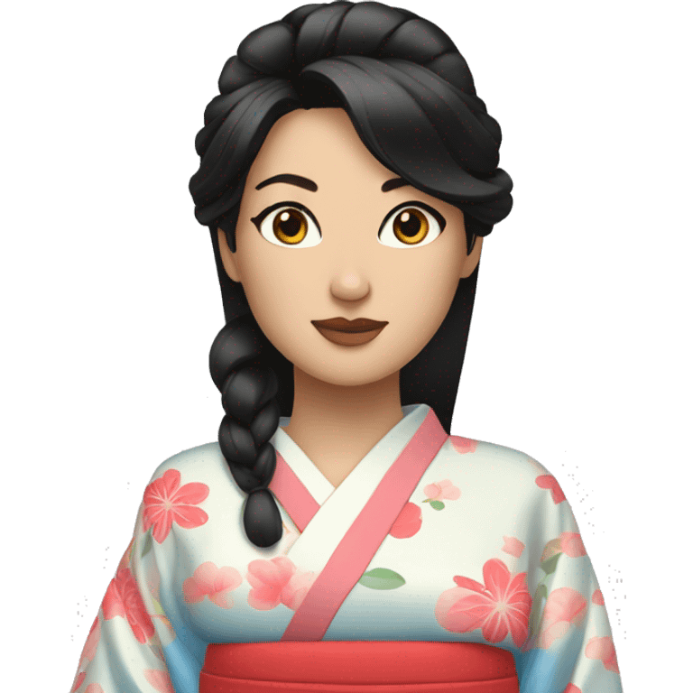 Black haired woman blue eyes in kimono emoji