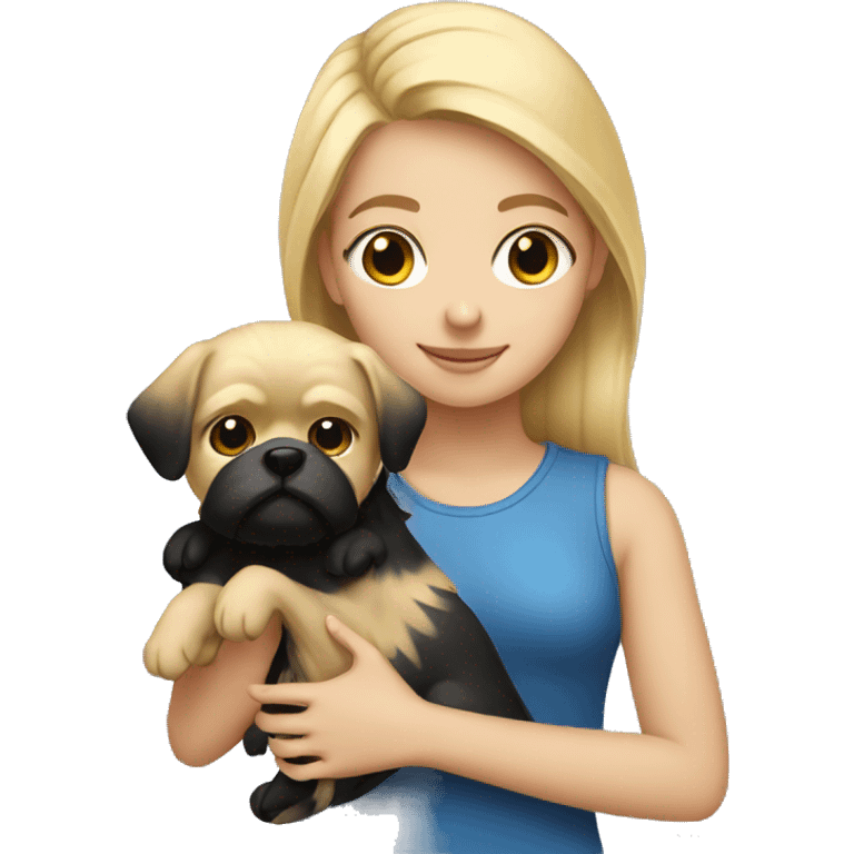 blonde girl holding a little black shitzu emoji